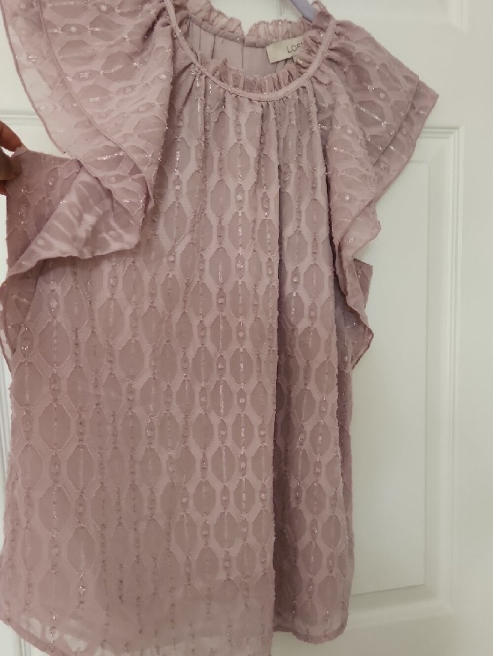 LOFT Dusty Mauve Ruffled Metallic-Thread Blouse - Picture 4 of 4